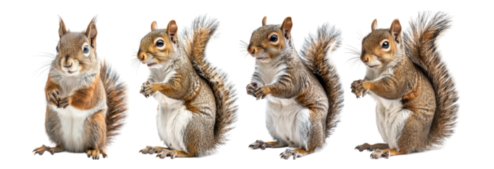 Pack of squirrels set on a transparent background