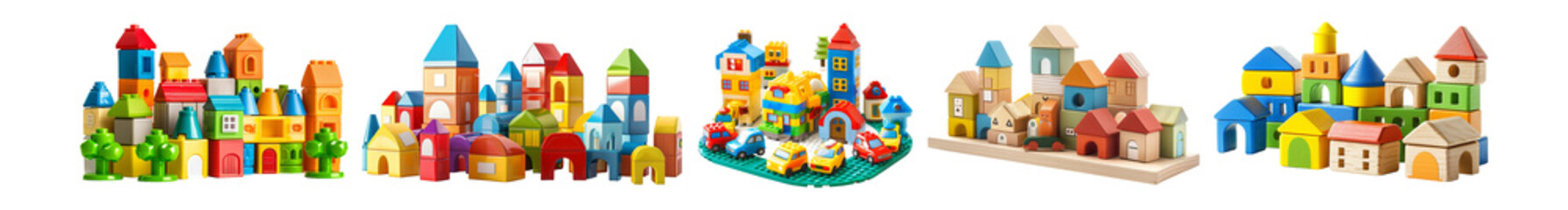 Pack of Toy blocks town set on transparent background
