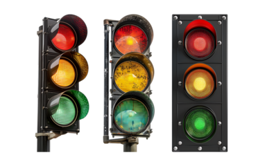 Pack of traffic lights set on a transparent background