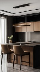 A modern kitchen with a minimalist design.