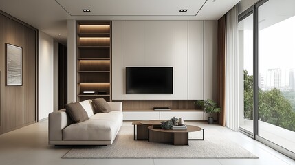 A Modern Minimalist Living Room With Attractive Furnishings	
