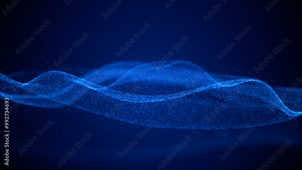 Aufkleber abstract blue wave of digital particles flowing across a dark background, evoking concepts of techno