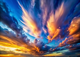 Obraz premium Dramatic Windy Sky with Dynamic Clouds and Blue Background Captured in Nature's Splendor