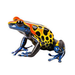 Fototapeta premium Vibrant Poison Dart Frog With Blue And Yellow Spots On A Leaf Isolated On White Background