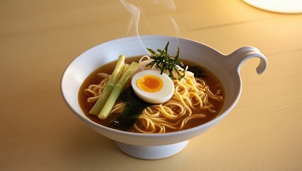 Aromatic Ramen Bowl Topped with Seaweed, Bamboo Shoots, and Soft-Boiled Egg