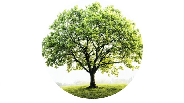 A circular eki stamp design featuring a beautifully detailed illustration of a French tree in a park setting. 