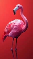 Fototapeta premium A flamingo in a stylized 3D illustration, featuring geometric forms and a modern, sleek design.
