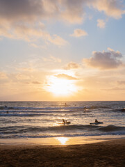 Sunset over the sea and the beach Riviera Beach Malta. 4K photo