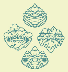 set of mountain illustration logo line style nature wildlife design