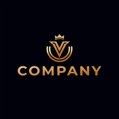 v text logo with crown sign