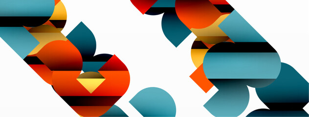 Colorful curve geometric shapes on white