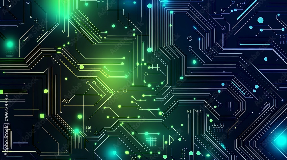 Poster Abstract Glowing Circuit Board with Lines and Dots