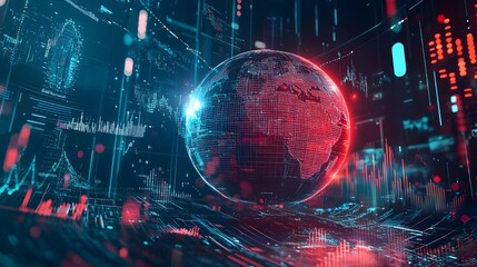 10. A dynamic interface displaying real-time data analytics, with charts and graphs swirling around a central 3D globe