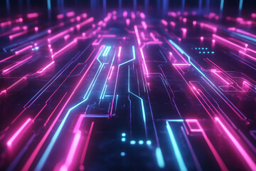 Abstract Neon Lines Form a Futuristic Circuit in a Digital Composition