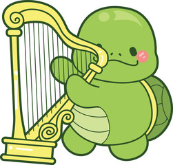 Obraz premium Kawaii turtle daily life sticker cute. Cute turtle mascot illustrations.