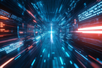 Futuristic Light Trails Weave Through a Techno Landscape in a Digital Abstract