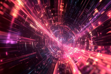 Obraz premium Abstract Fractal Shapes Glow with Neon in a Techno-Inspired Digital Artwork