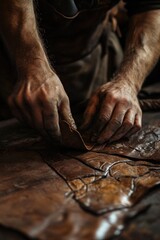 Person carving wooden object