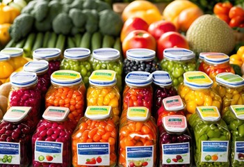 vibrant informative food safety labels fresh produce items featuring colorful designs clear messaging, graphics, bright, appealing, compliance, freshness