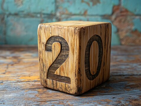 Wooden block with the number 20