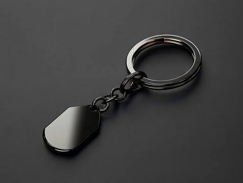 A metal keychain with a dog tag attached to it