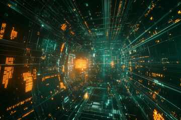 Obraz premium Wireframe Shapes Glow and Float in a Futuristic Dreamscape