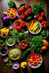 vibrant plant based meal preparation showcasing variety colorful ingredients healthy culinary experience, cooking, fresh, vegetables, fruits, dishes