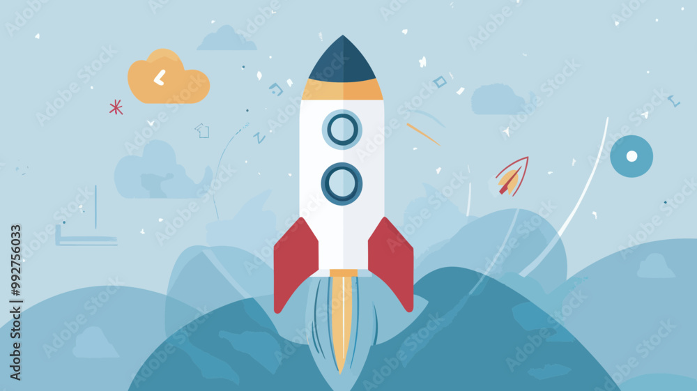 Poster seo boost with rocket launch vector illustration symbolizing optimization and growth concept