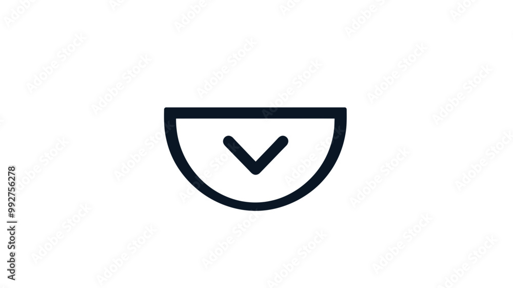 Poster minimalistic download icon with downward arrow in half circle design, modern thin line style for web