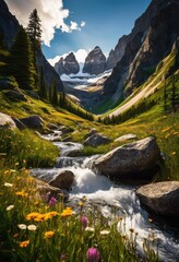 Fototapeta premium vibrant travel gear showcased stunning natural landscapes scenic vistas, adventure, backpack, camping, coastline, color, destination, discovery, equipment