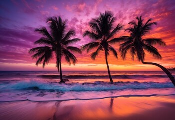 Obraz premium vibrant sunset over tranquil ocean waves shoreline colorful skies reflecting calm water, beach, coastline, dusk, horizon, twilight, reflection, colors, clouds