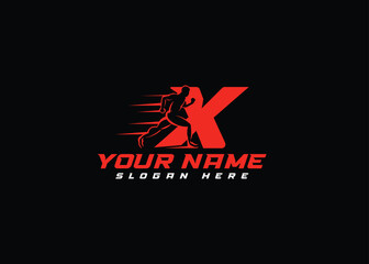 Running Man silhouette Logo Designs, sports, gym and fitness logo with letter X