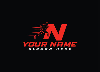 Running and Marathon Logo Vector Design. Sport and Fitness concept with letter N