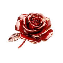 Shiny Red Metal Rose Sculpture On White Background