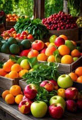 vibrant produce displaying lively array colorful fruits showcasing freshness variety, abundant, appealing, artistry, attractive, bright, bounty, cheerful
