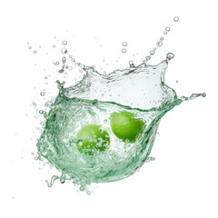 Green Limes Splashing Into Water With Dynamic Splash Effect