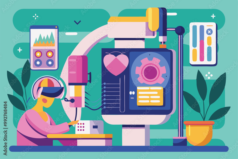 Aufkleber a technician uses a robotic arm for precise tasks in a modern technology workspace filled with plant
