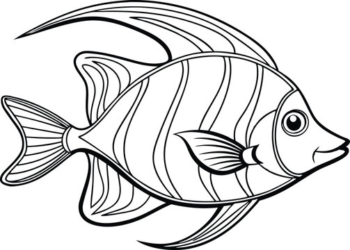 recommend clip art: Angelfish line art vector illustration on white background.
