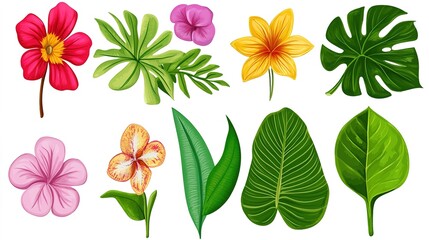 A beautiful collection of diverse flowers and leaves, showcasing a vibrant array of colors, shapes, and textures.