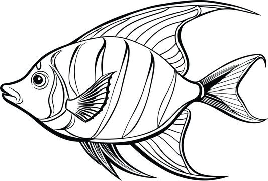 recommend clip art: Angelfish line art vector illustration on white background.