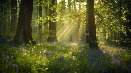 Zelfklevend Behangcirkel nice forest view with green tree © ThienThu