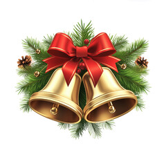 Christmas bells with red bow ribbon isolated on white background