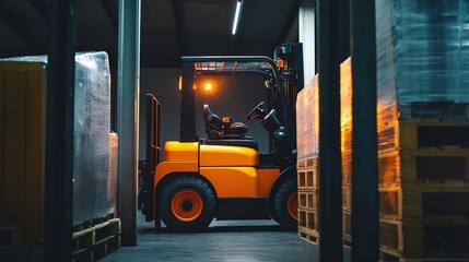 An electric forklift positioned inside a learning center, highlighting a modern training environment focused on material handling and logistics. 