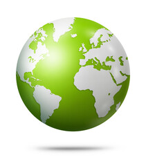 Green earth globe isolated on white background