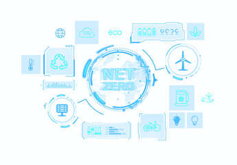 Futuristic technology icons related to net zero and eco-friendly concepts. Isolated on white background. representing sustainability and clean energy