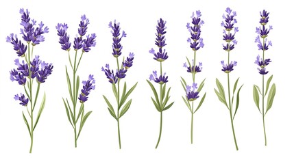 Obraz premium A set of lavender sprigs. Vector illustration isolated on a white background. 