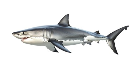 Obraz premium A great white shark isolated on a white background 