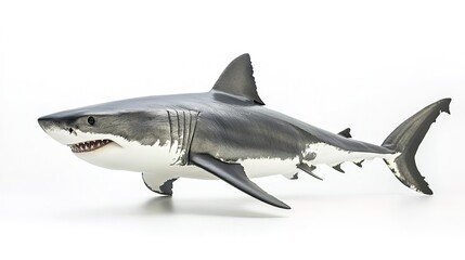 Fototapeta premium A great white shark isolated on a white background 