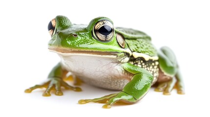 Naklejka premium A closeup of a green frog isolated on a white background 