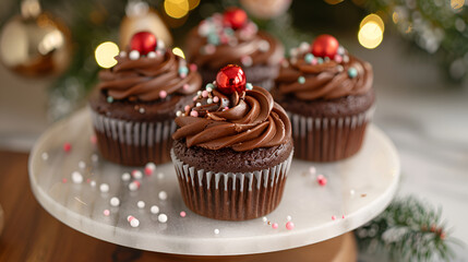 chocolate cupcake with icing, holiday dessert chocolate cupcakes treat.